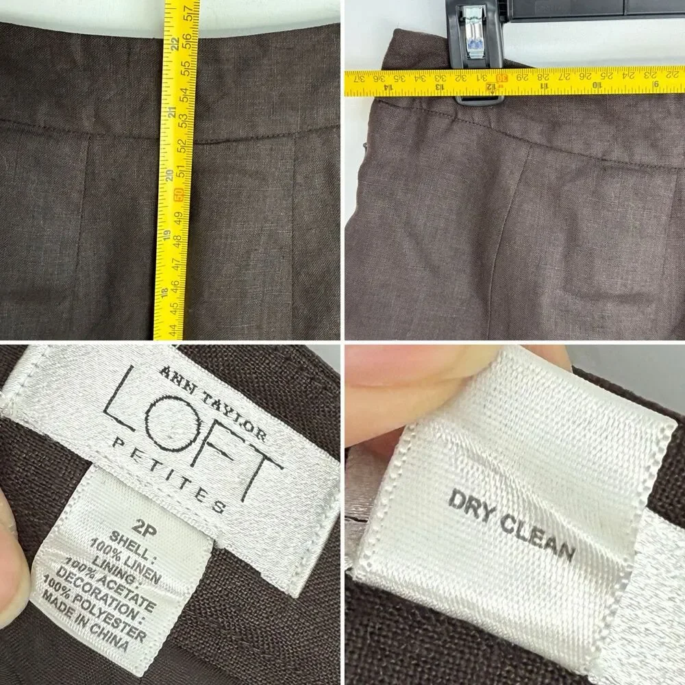 Ann Taylor LOFT Women Brown Linen Pleat Skirt Embroidered Pattern Size 2P Linen